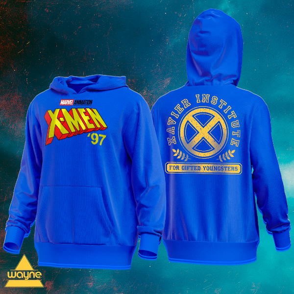 Buzo azul marino con logo del equipo X-Men en amarillo